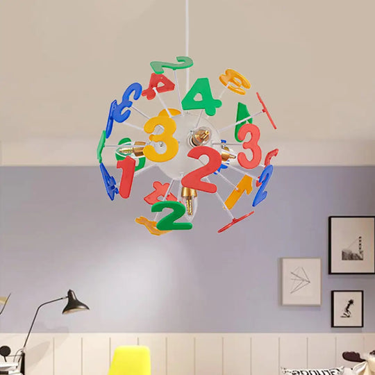 Colorful Kids Globe Ceiling Pendant Light With 4 Plastic Lights For Nursing Room White / Number