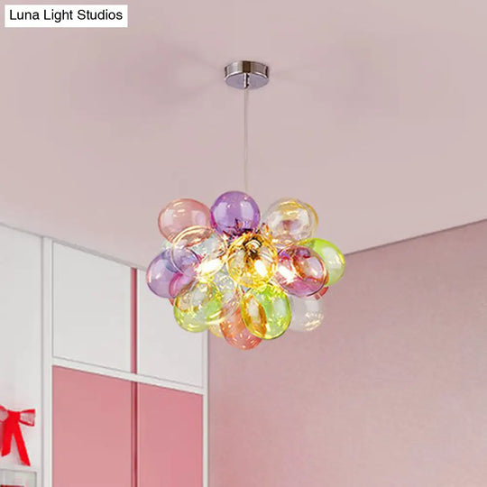 Colorful Led Balloon Chandelier For Kids Bedroom - Stainless Steel & Cartoon Glass Lamp