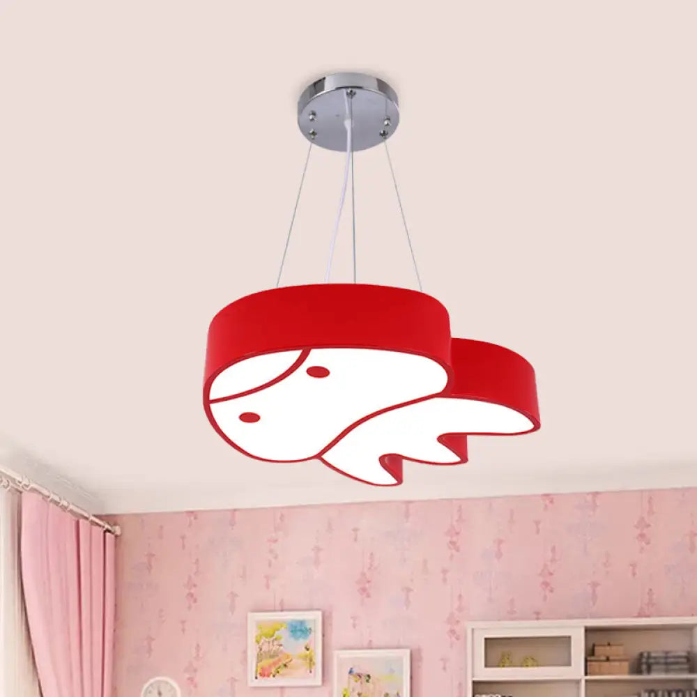 Colorful Led Suspension Light With Acrylic Jellyfish Shade - Cartoon Style Ceiling Chandelier Red
