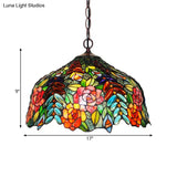 Colorful Petal Glass Chandelier Light Fixture - 3-Light Bronze Suspension Lighting For Dining Room
