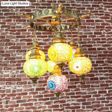 Colorful Retro Glass Globe Ceiling Chandelier - Bronze Pendant Lighting For Living Room