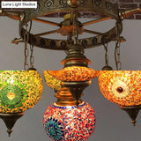 Colorful Retro Glass Globe Ceiling Chandelier - Bronze Pendant Lighting For Living Room