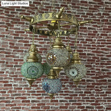 Colorful Retro Glass Globe Ceiling Chandelier - Bronze Pendant Lighting For Living Room