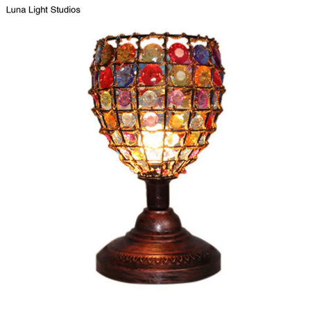 Colorful Stained Glass Bedside Table Lamp - Retro Style With Jewel Accent 1 Light