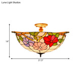Colorful Stained Glass Flower Ceiling Fixture With 5 Tiffany Style Lights - Pink/Yellow/Blue Semi