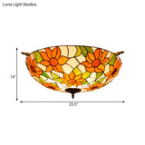 Colorful Stained Glass Flower Ceiling Fixture With 5 Tiffany Style Lights - Pink/Yellow/Blue Semi
