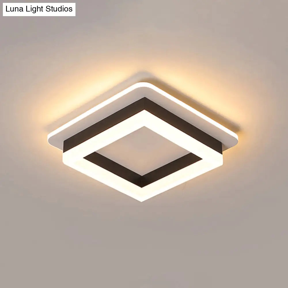 Compact Metal Led Flush Mount Ceiling Light With Acrylic Diffuser - Minimalist Design Black-White /