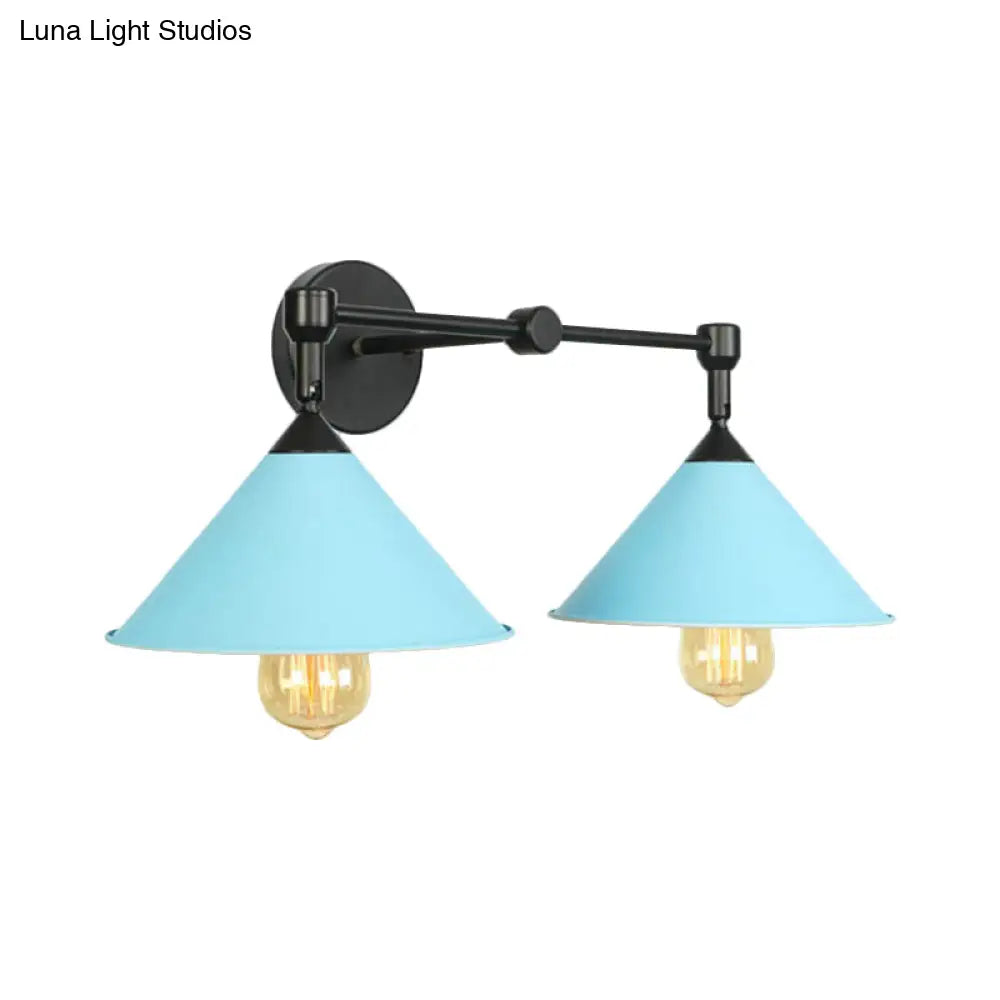 Cone-Shaped Antique Two-Light Metal Wall Sconce Lamp For Living And Dining Rooms