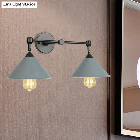 Cone-Shaped Antique Two-Light Metal Wall Sconce Lamp For Living And Dining Rooms