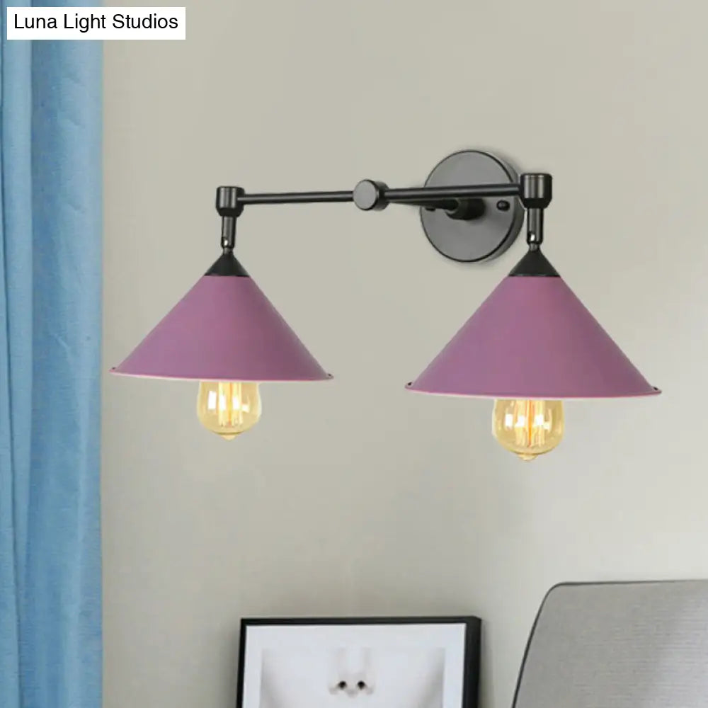 Cone-Shaped Antique Two-Light Metal Wall Sconce Lamp For Living And Dining Rooms