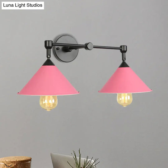 Cone-Shaped Antique Two-Light Metal Wall Sconce Lamp For Living And Dining Rooms