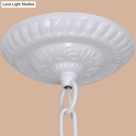 Conical Chandelier With Metal Chain & 3 Lights - Tiffany Stained Glass Foyer Lighting (White/Blue)