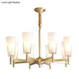 Conical Chandelier With White Opal Glass Pendant - 6/8 Heads Colonial Style Living Room Lighting