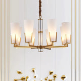 Conical Chandelier With White Opal Glass Pendant - 6/8 Heads Colonial Style Living Room Lighting