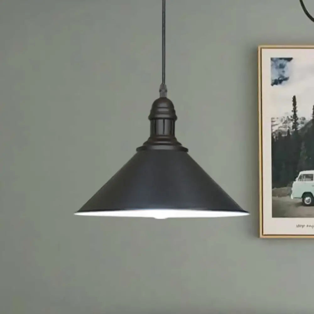 Conical Farmhouse Style Black/White Ceiling Pendant Light Fixture Black
