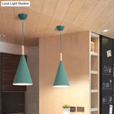 Conical Kindergarten Ceiling Pendant - 1-Light Macaron Hanging Light Fixture In Pink/Yellow/Grey