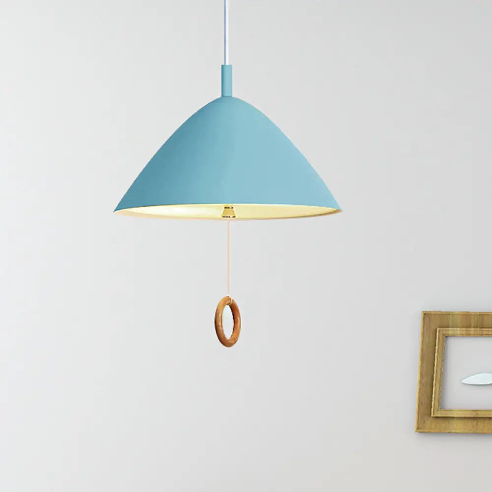 Conical Pendant Lamp: Minimalistic Metal And Macaron Design For Living Room Blue
