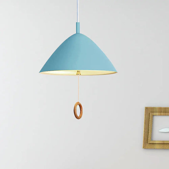 Conical Pendant Lamp: Minimalistic Metal And Macaron Design For Living Room Blue
