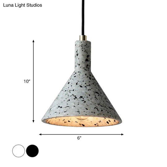 Conical Terrazzo Pendant Light - Nordic Hanging Lamp Kit With Black/White Design Ideal For Table