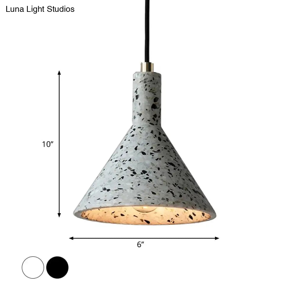 Terrazzo Pendant Light Fixture: Black/White Conical Nordic Design - Hanging Lamp Kit For Tables
