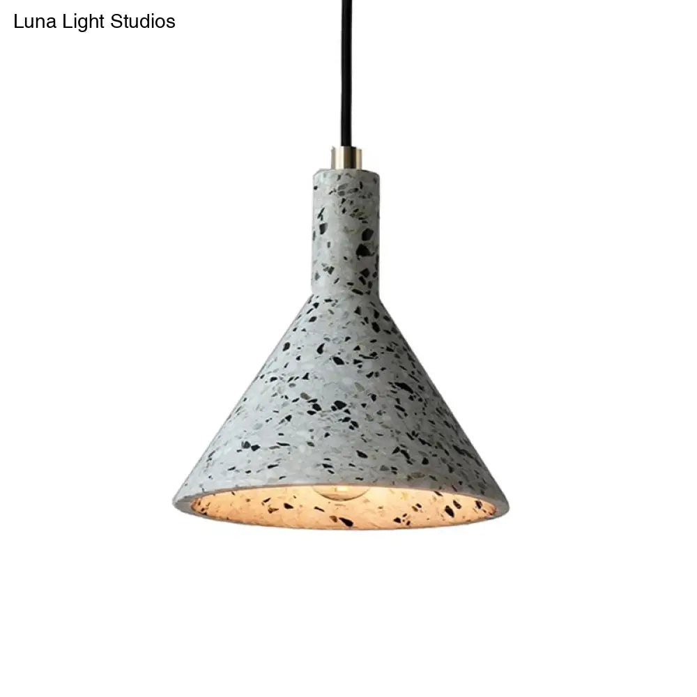 Conical Terrazzo Pendant Light - Nordic Hanging Lamp Kit With Black/White Design Ideal For Table