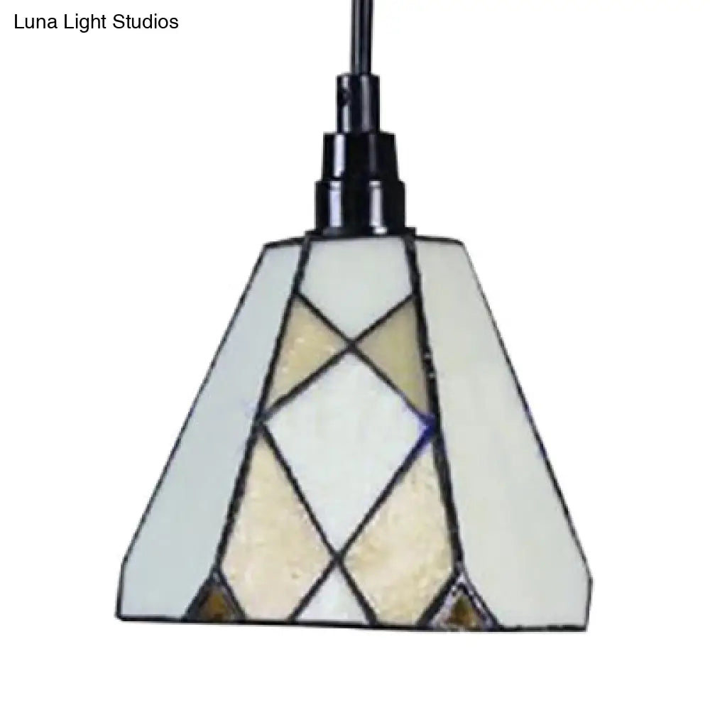 Conical Tiffany Cut Glass Pendant Light Fixture With White Down Mini For Dining Room