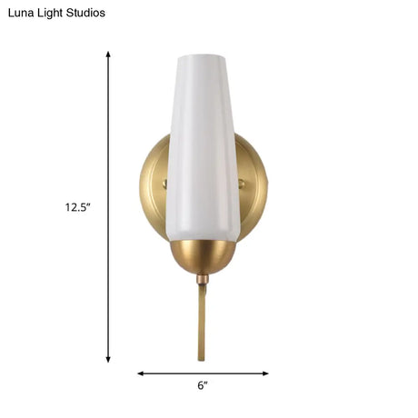 Contemporary 1/2-Light Conical Sconce Wall Lamp In Gold With Opal Glossy Glass