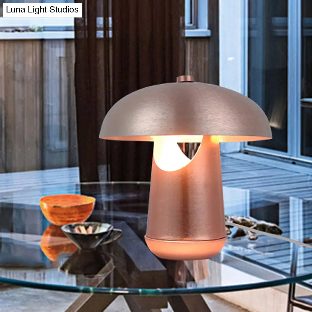 Contemporary 1-Head Metallic Nightstand Lamp In Bronze/Rose Gold - Table Lighting For Dining