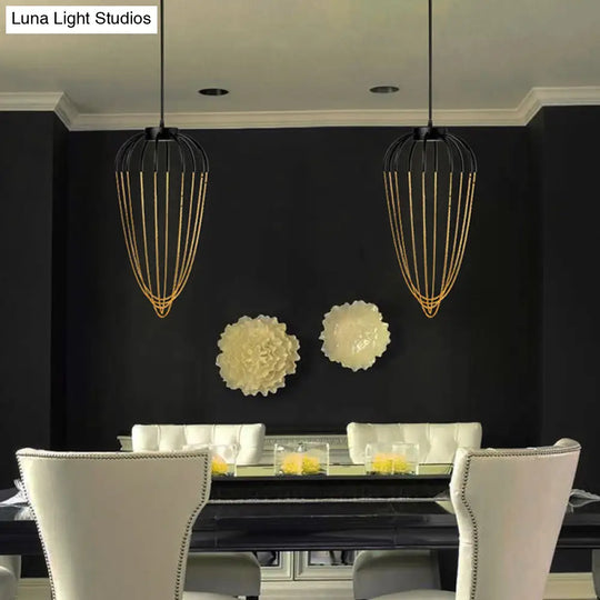Contemporary 1-Light Black And Gold Caged Kitchen Pendant Lighting Fixture (19’ / 21’ W) Black-Gold