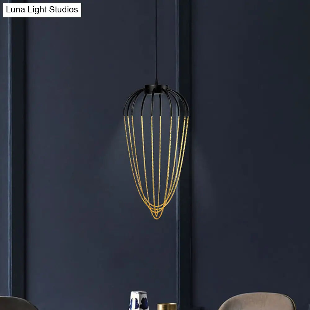 Contemporary 1-Light Black And Gold Caged Kitchen Pendant Lighting Fixture (19’ / 21’ W)