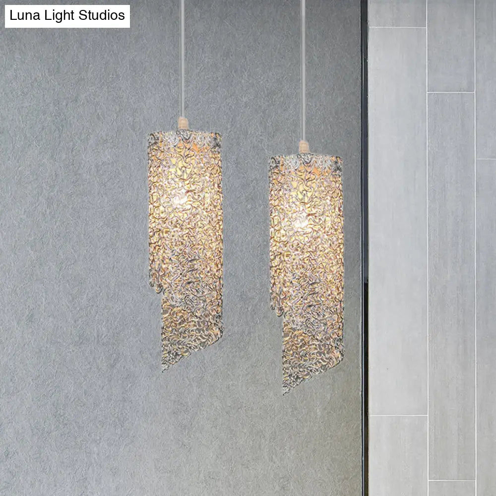 Contemporary 1-Light Silver/Brown/Blue Finish Cylinder Hanging Light: Aluminum Wire Pendant Ceiling