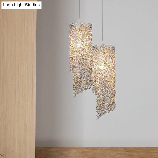 Cylinder Hanging Light With Silver Brown And Blue Finish - Contemporary Aluminum Wire Pendant