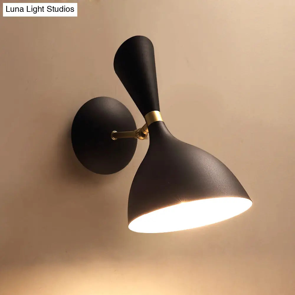 Contemporary 1-Light Wall Mounted Funnel Sconce With Metal Shade For Bedside