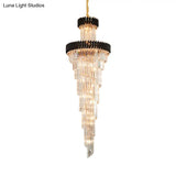 Contemporary 14-Light Spiral Crystal Prism Chandelier Black/Brass Perfect For Banquet Halls