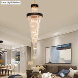 Contemporary 14-Light Spiral Crystal Prism Chandelier Black/Brass Perfect For Banquet Halls