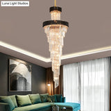 Contemporary 14-Light Spiral Crystal Prism Chandelier Black/Brass Perfect For Banquet Halls