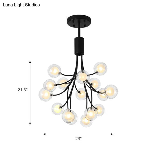 Contemporary 16-Light Black Finish Grape Chandelier - Metal Pendant Lamp
