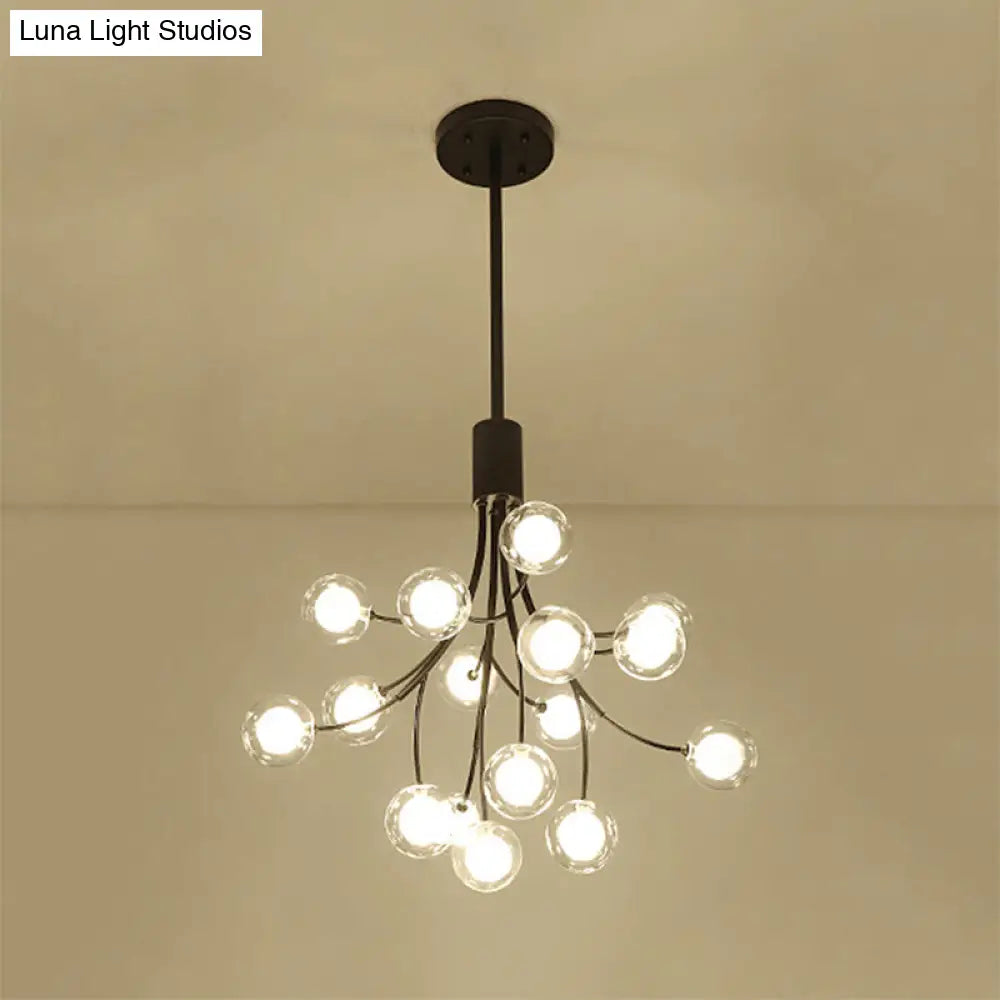 Contemporary Metal Pendant Chandelier - 16-Light Hanging Lamp Black Finish & Grape Design