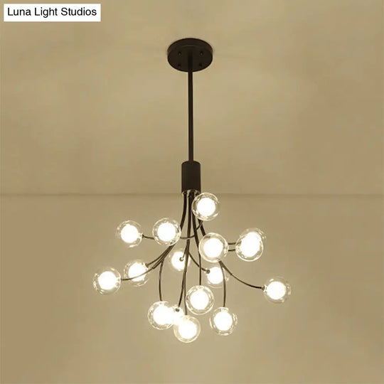 Contemporary Metal Pendant Chandelier - 16-Light Hanging Lamp Black Finish & Grape Design