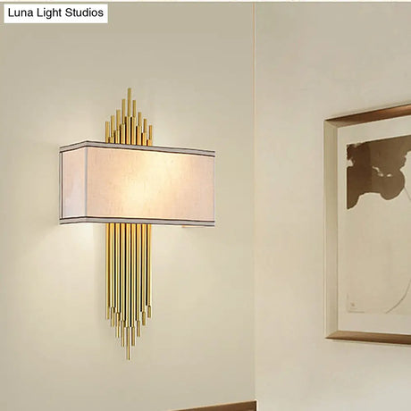 Contemporary 2-Head Fabric Shade Wall Sconce - Modern Rectangle Design In Black/White/Flaxen Ideal