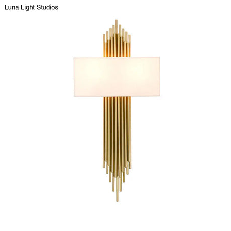 Contemporary 2-Head Fabric Shade Wall Sconce - Modern Rectangle Design In Black/White/Flaxen Ideal