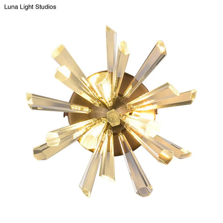 Contemporary 2-Head Gold Crystal Rod Sputnik Wall Sconce - Warm/White Light