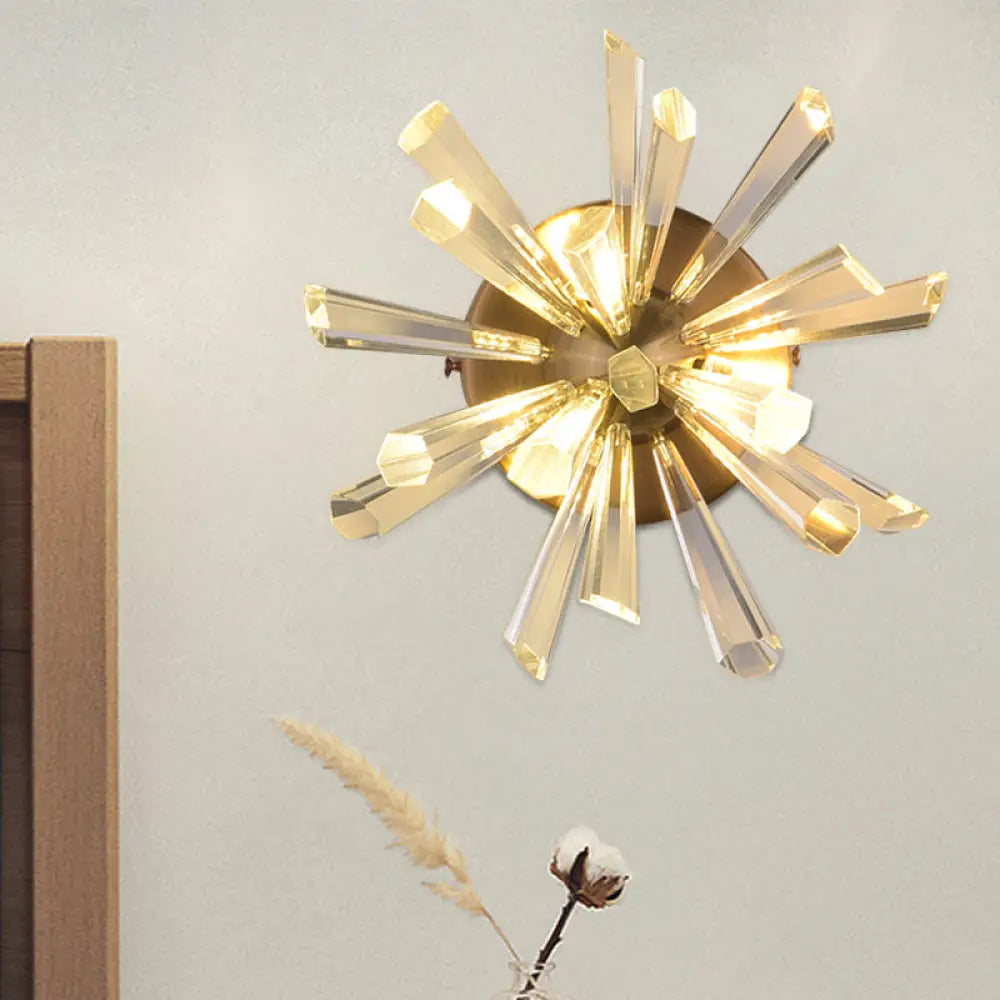 Contemporary 2-Head Gold Crystal Rod Sputnik Wall Sconce - Warm/White Light Clear / White