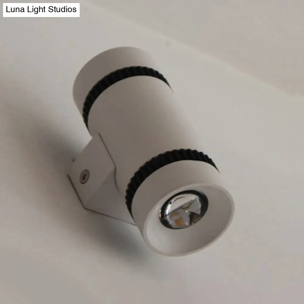 Contemporary 2-Head White Cylinder Wall Light Sconce - Outdoor Aluminum Lamp