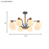 Contemporary 3/5/6-Light Globe Pendant Chandelier In Grey Milk Glass - Perfect Bedroom Hanging Light