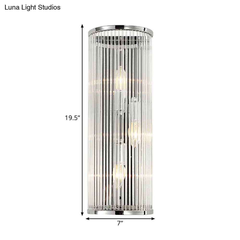 Contemporary 3-Head Wall Sconce With Clear Crystal Tube Shades - Flush Mount Light