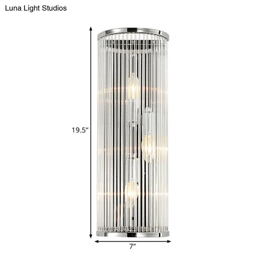 Contemporary 3-Head Wall Sconce With Clear Crystal Tube Shades - Flush Mount Light