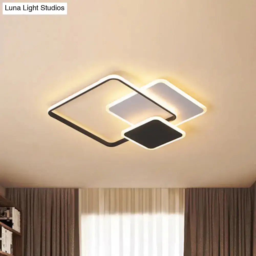 Contemporary 3-Layer Square Acrylic Flushmount Led Ceiling Light In Black/White 19.5’/23.5’ Wide