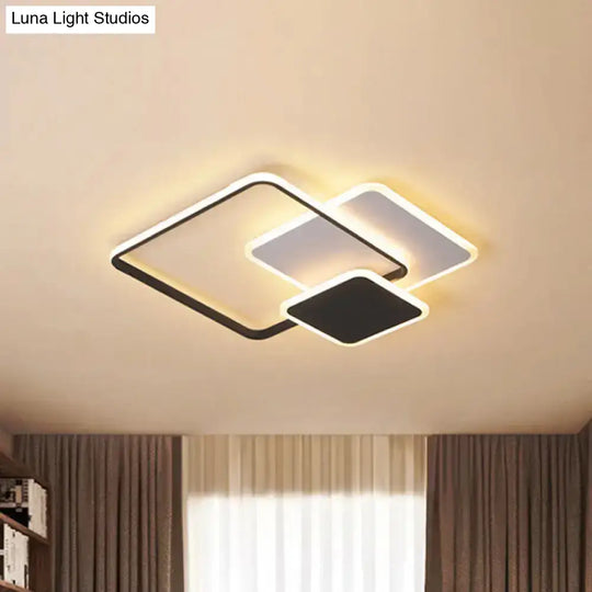 Contemporary 3-Layer Square Acrylic Flushmount Led Ceiling Light In Black/White 19.5’/23.5’ Wide