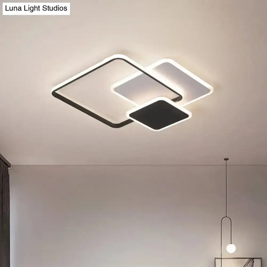 Contemporary 3-Layer Square Acrylic Flushmount Led Ceiling Light In Black/White 19.5’/23.5’ Wide